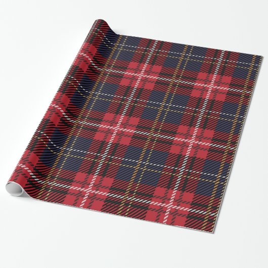 Tartan kerstspeldenstang cadeaupapier (Uitgerold)