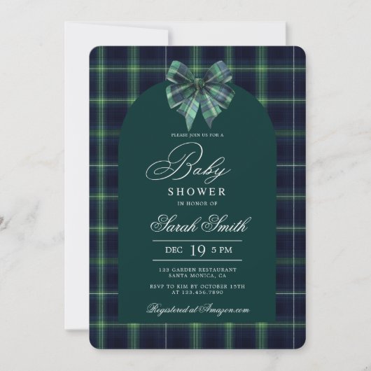 Tartan Luxury Baby Shower Invitation Kaart (Voorkant)