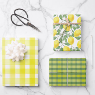 Tartan madeliefje citroengele groene set inpakpapi inpakpapier vel