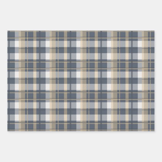 Tartan - marinezuur, zand en natuurlijk wit inpakpapier vel (Voorkant)
