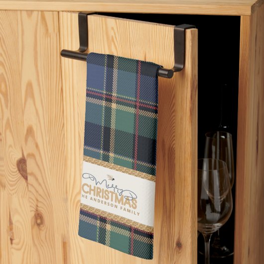 Tartan Merry Christmas Gold Frame ID1141B Theedoek (Derde Gevouwen)