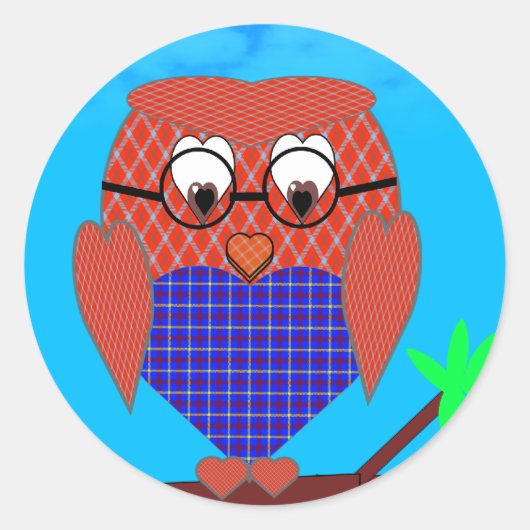 Tartan Owl Ronde Sticker (Voorkant)