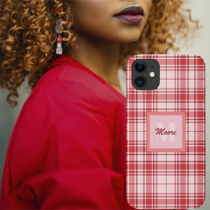 Tartan - Pastel Roze met Cerise en Maroon Rood iPhone 11 Hoesje