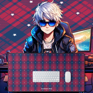 Tartan - Patriottisch - Rode Blauwe Witte Stars Bureaumat