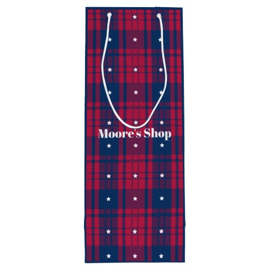 Tartan - Patriottisch - Rode Blauwe Witte Stars Wijn Cadeautas (Achterkant)