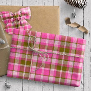 Tartan Patroon9 Hot Roze en Olijf ID210 Cadeaupapier