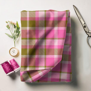 Tartan Patroon Hot Pink en Olijf ID210 Stof