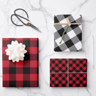 Tartan Patroon Rood Zwart Wit Elegant Klassiek Inpakpapier Vel