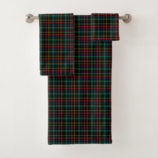 Tartan-patterned towel set with red, green, blue (En situation)