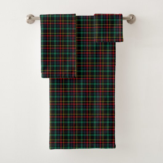 Tartan-patterned towel set with red, green, blue bad handdoek