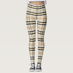 Tartan Plaid À damiers Motifs Leggings en beige