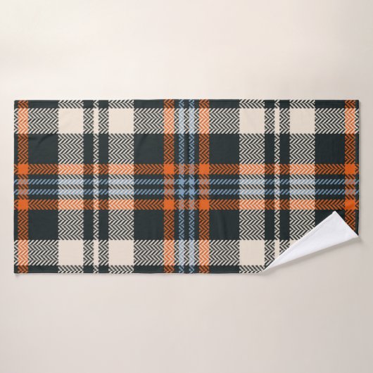 Tartan plaid automne motif en noir, orange, bleu (Serviette de bain)