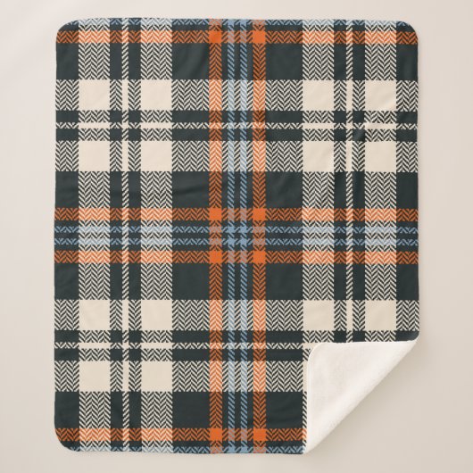 Tartan plaid automne motif en noir, orange, bleu (Devant)