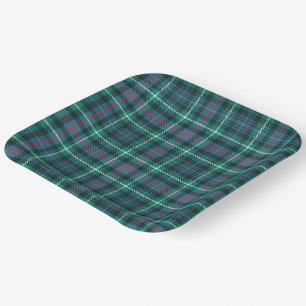 Tartan Plaid Blauw Groen Rood Kerstfeest Papieren Bordje