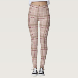 Tartan Plaid Bourgondië Tan Pink   LEGGINGS