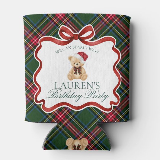 Tartan Plaid Christmas Bear Birthday Party Favor Blikjeskoeler (Achterkant)