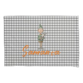 Tartan plaid christmas elf reideer grey white name kussensloop (Voorkant)