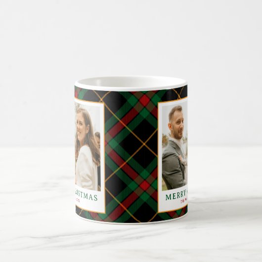 Tartan Plaid Foto Vrolijk Kerstfeest Koffiemok (Center)