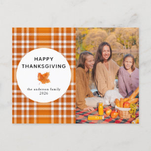 Tartan Plaid   Gelukkige Thanksgiving Herfstfoto Feestdagenkaart