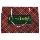 Tartan Plaid Gold Script Vrolijk kerstfeest Groot Cadeauzakje (Voorkant)