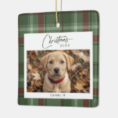 Tartan Plaid Hond Foto Kerstmis Keramisch Ornament (Links)