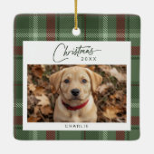 Tartan Plaid Hond Foto Kerstmis Keramisch Ornament (Achterkant)