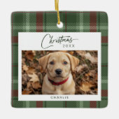 Tartan Plaid Hond Foto Kerstmis Keramisch Ornament (Voorkant)