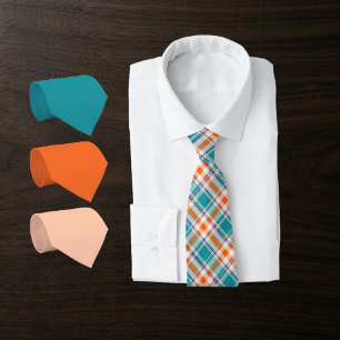 Tartan Plaid in Caribische Teal, Diep Aqua Blauw.. Stropdas