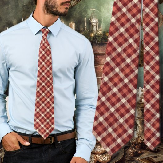 Tartan Plaid Maroon and Cream Design Stropdas