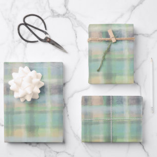 Tartan plaid moderne pastel geel cyaan grijs groen inpakpapier vel
