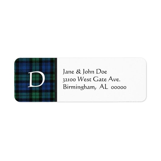 Tartan Plaid Monogram Adresetiketten Etiket (Voorkant)