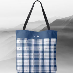 Tartan Plaid - Navy Blauw en Wit Draagtas