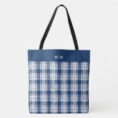 Tartan Plaid - Navy Blauw en Wit Draagtas (Voorkant)