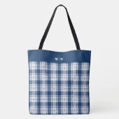 Tartan Plaid - Navy Blauw en Wit Draagtas (Achterkant)
