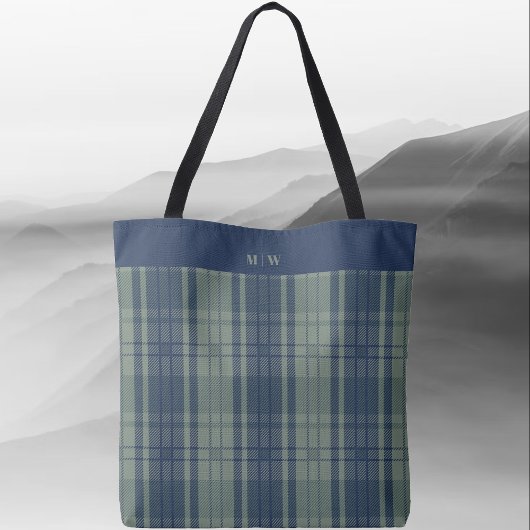 Tartan Plaid - Navy Blue en Slate Green Draagtas