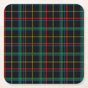 Tartan Plaid Patroon, Groen, Vierkante Kartonnen Onderzetter