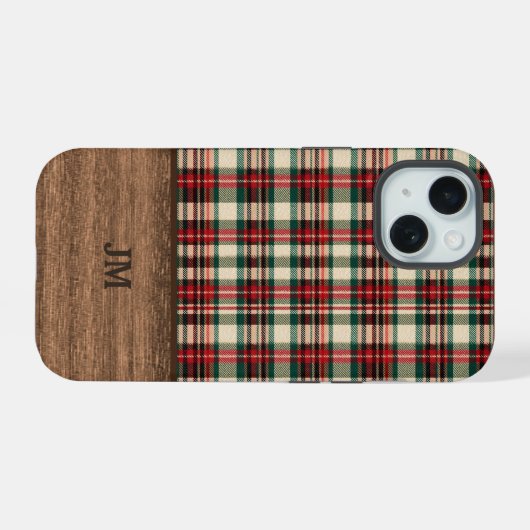 Tartan Plaid Phone Case with Wood Monogram (Verso Horizontal)