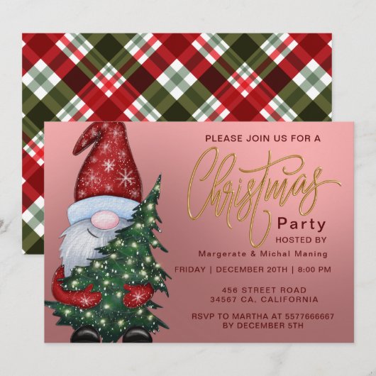 Tartan Plaid Red Christmas Party Invitation (Devant / Derrière)