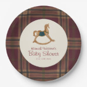 Tartan Plaid Rocking Horse Baby Shower Papieren Bordje (Voorkant)