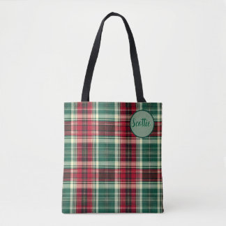 Tartan Plaid Tote Bag with Custom Name –