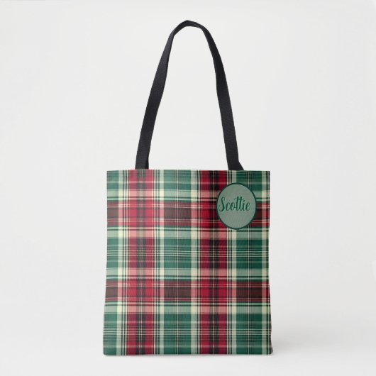 Tartan Plaid Tote Bag with Custom Name – (Voorkant)