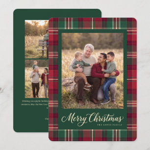 Tartan Prettig Kerstmis Familie Fotokaart Feestdagenkaart