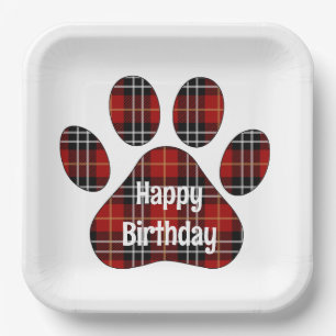 Tartan Pset Birthday Pawprints Papieren Bordje