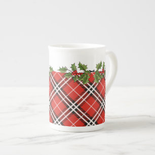 Tartan Pset en Holly Bone China Mok met kerstmis