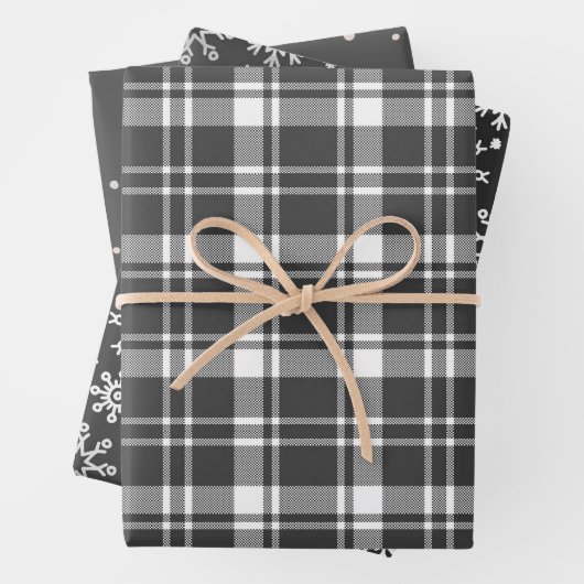 Tartan Pset en Snowflake Monochroom Inpakpapier Vel (In situ)