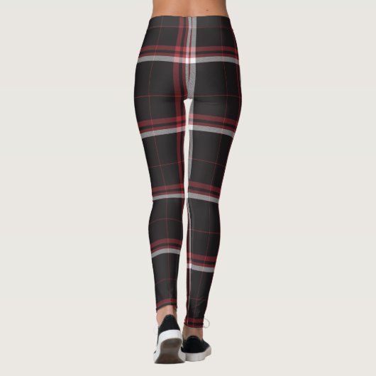 Tartan Pset Pattern Red Black White Striped Leggings (Achterkant)