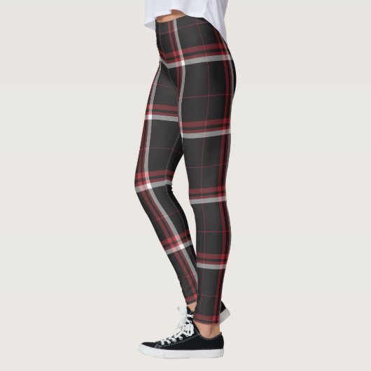Tartan Pset Pattern Red Black White Striped Leggings (Links)