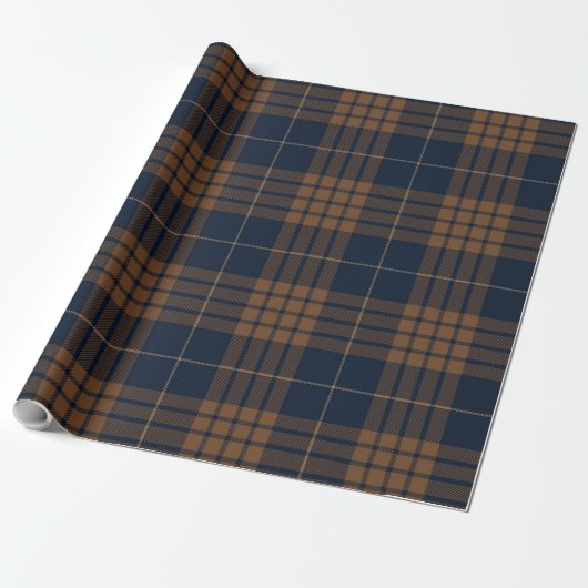 Tartan Pset Scottish Blue Brown Pattern Cadeaupapier (Uitgerold)