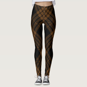 Tartan Pset Trendy Diagonal Black Brown Leggings