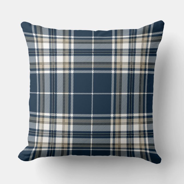 Tartan Pset Trendy Scottish Blue White Kussen (Voorkant)